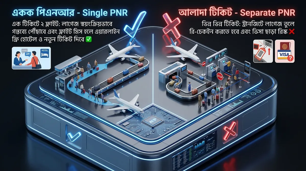 Infographic 01: Single PNR through check-in vs separate tickets luggage transfer comparison