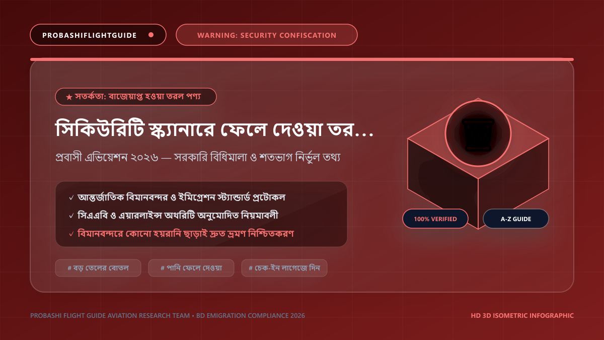 সিকিউরিটি স্ক্যানারে ফেলে দেওয়া তরল ও নিষিদ্ধ বড় বোতল