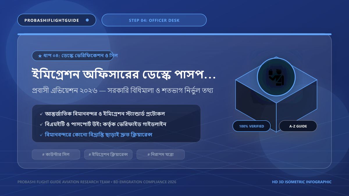 ইমিগ্রেশন কাউন্টারে পাসপোর্ট ও কার্ড প্রদর্শন