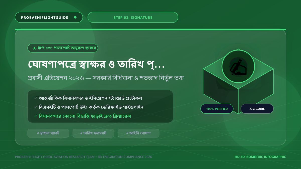 ঘোষণাপত্রে স্বাক্ষর ও তারিখ প্রদান