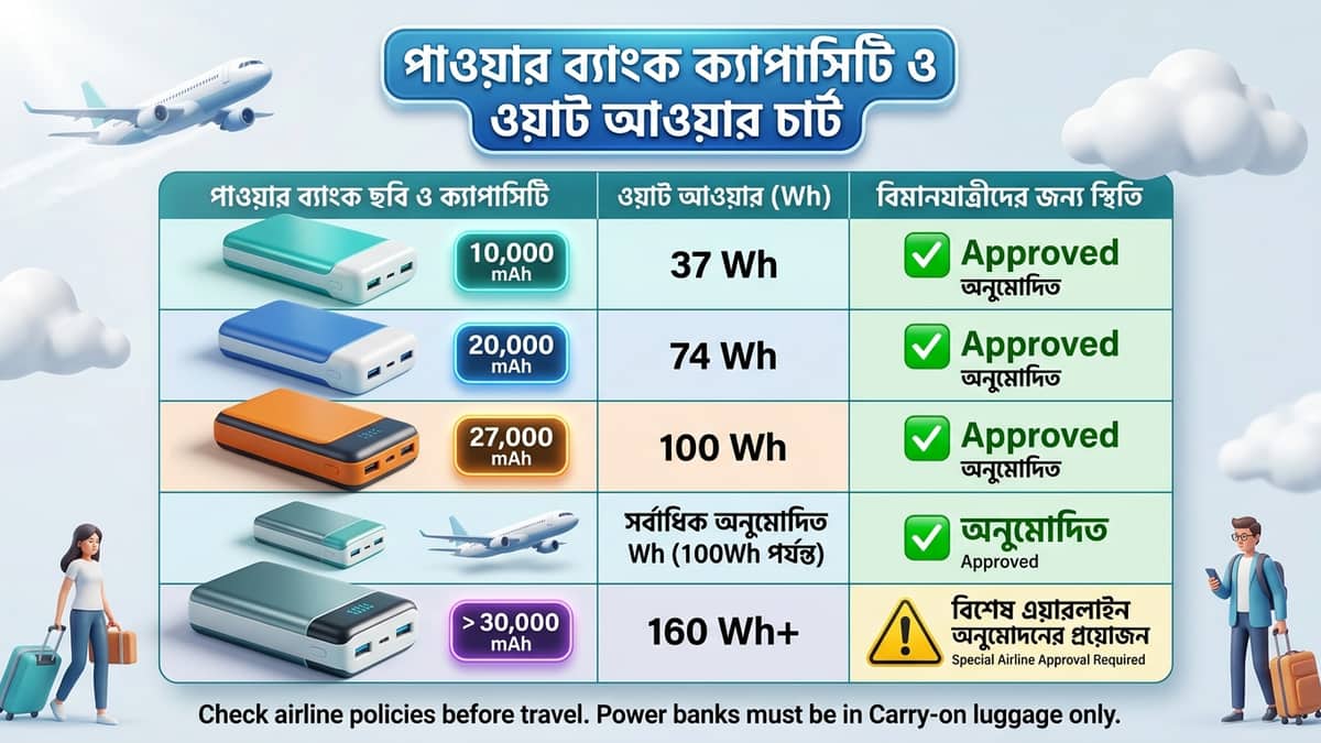 পাওয়ার ব্যাংক ও ব্যাগেজ রেগুলেশন চার্ট