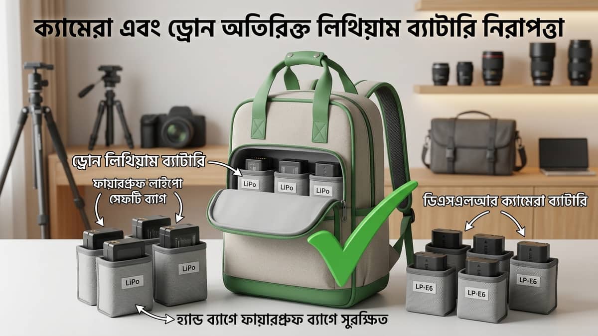 ড্রোন ও ক্যামেরার অতিরিক্ত লিথিয়াম ব্যাটারি ফায়ারপ্রুফ লাইপো ব্যাগে হ্যান্ডব্যাগে বহন
