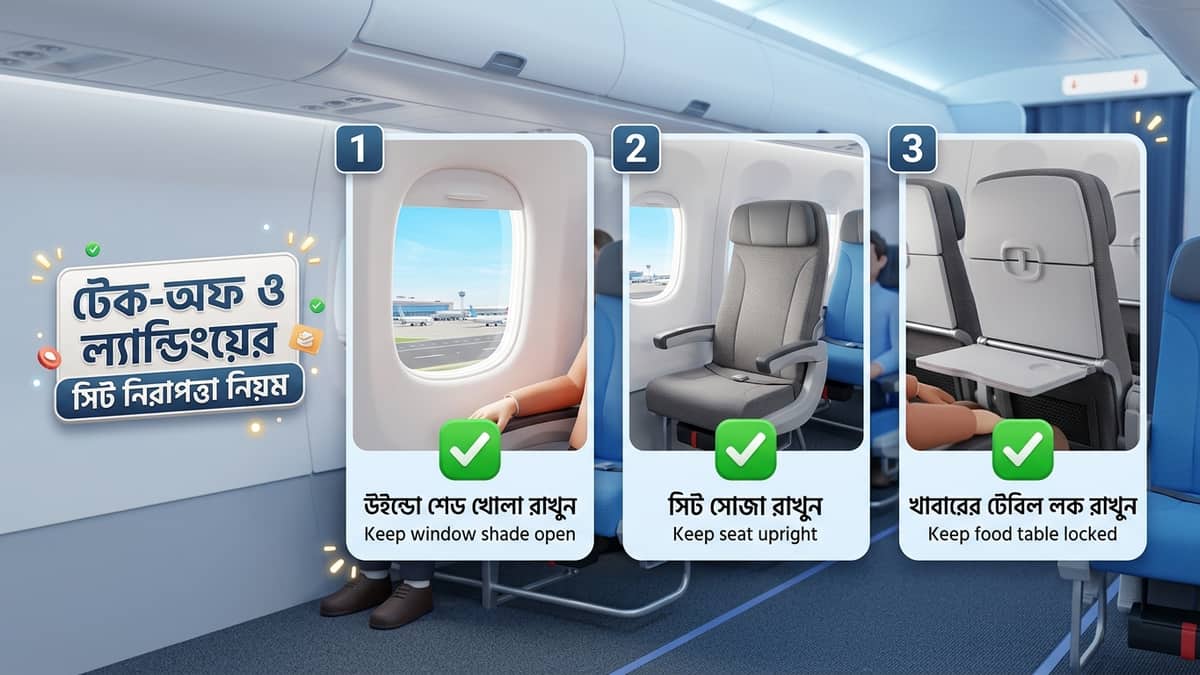 বিমানের উড্ডয়নের সময় জানালার শেড খোলা ও মেঘের দৃশ্য