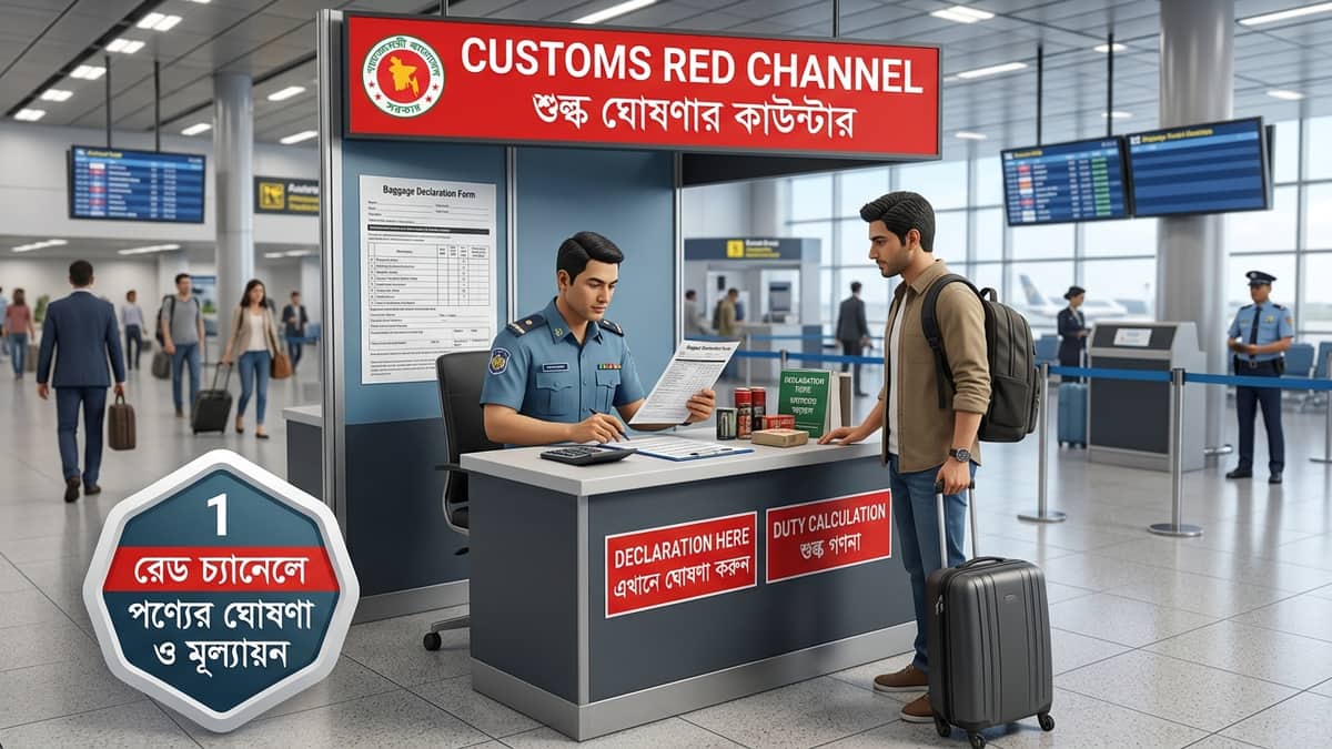 কাস্টমস রেড চ্যানেলে বাণিজ্যিক পণ্য ঘোষণা ও ট্যাক্স মূল্যায়ন
