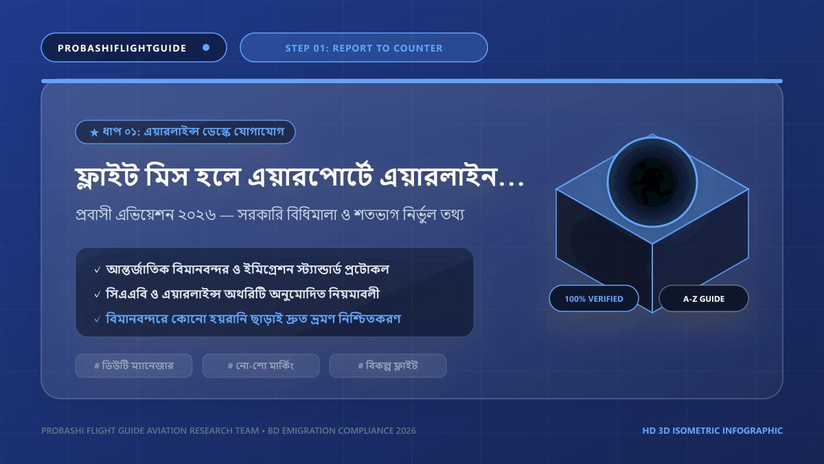 ফ্লাইট মিস হলে এয়ারপোর্টে এয়ারলাইন্স হেল্পডেস্কে তাৎক্ষণিক রিপোর্ট
