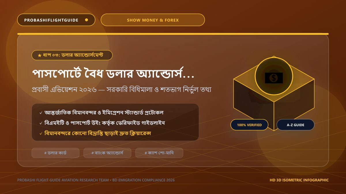 পাসপোর্টে ডলার অ্যান্ডোর্সমেন্ট ও শো-মানি প্রমাণ