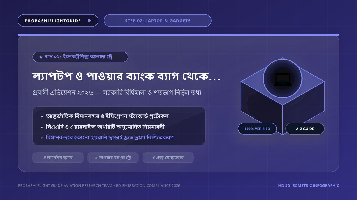 ল্যাপটপ ও পাওয়ার ব্যাংক ব্যাগ থেকে বের করে আলাদা ট্রেতে স্ক্যান