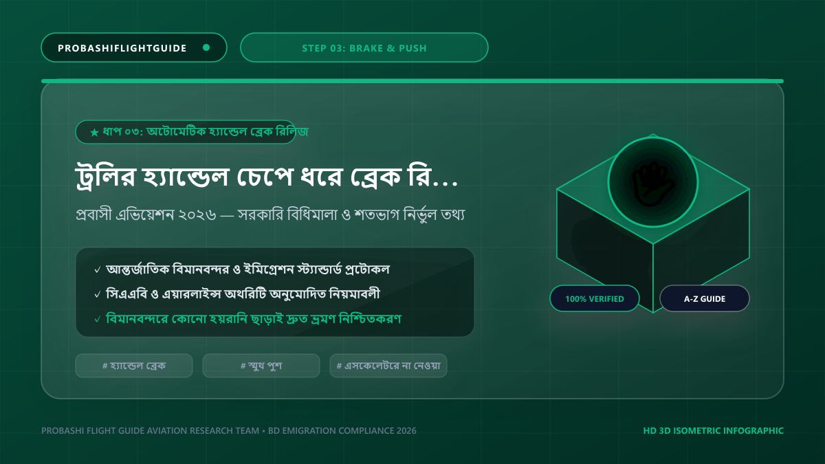 ট্রলির হ্যান্ডেল চেপে ধরে ব্রেক রিলিজ করে পুশ করার আধুনিক পদ্ধতি