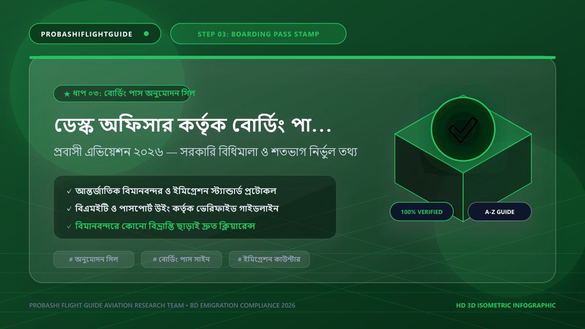 বোর্ডিং পাসে অনুমোদন সিল ও ইমিগ্রেশন কাউন্টার