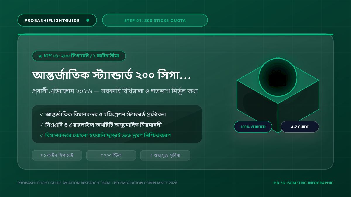 আন্তর্জাতিক স্ট্যান্ডার্ড ২০০ সিগারেট বা ১ কার্টন শুল্কমুক্ত সুবিধা