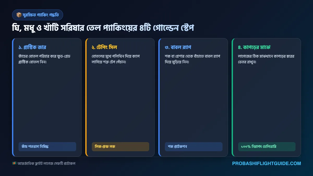 ইনফোগ্রাফিক ০২: ঘি ও মধু লিক-প্রুফ প্যাকিং করার ৪টি বৈজ্ঞানিক ধাপ