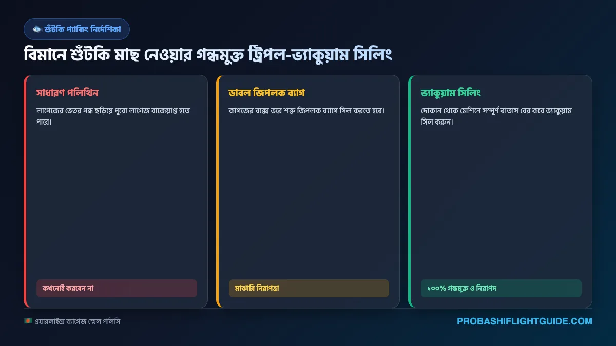 ইনফোগ্রাফিক ০৪: শুটকি মাছ ৩ স্তরের ভ্যাকুয়াম প্যাকিং গাইডলাইন