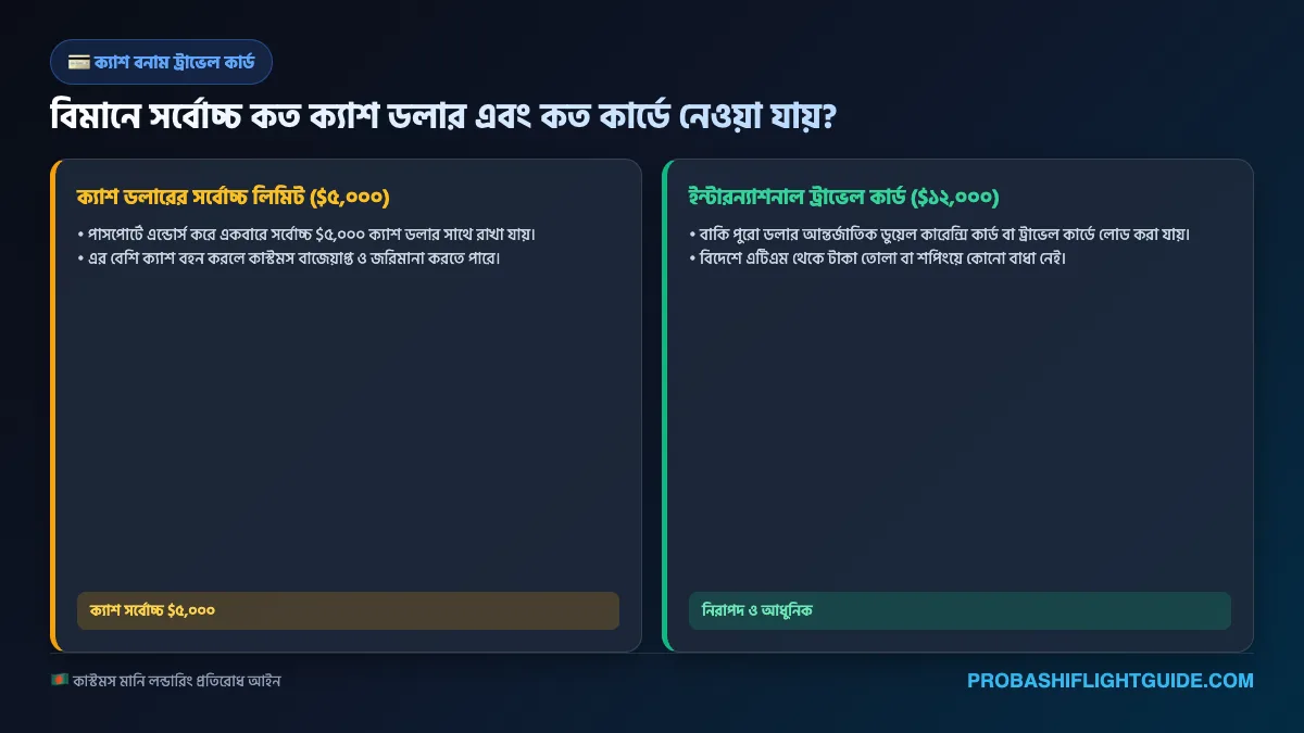 ইনফোগ্রাফিক ০২: ক্যাশ ডলার লিমিট বনাম আন্তর্জাতিক ট্রাভেল কার্ড সুবিধা