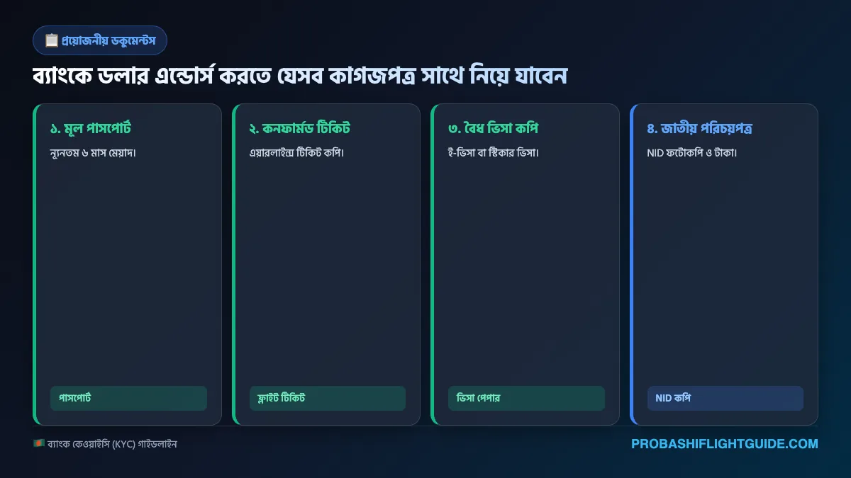 ইনফোগ্রাফিক ০৪: ব্যাংকে ডলার এন্ডোর্স করতে প্রয়োজনীয় ডকুমেন্টস