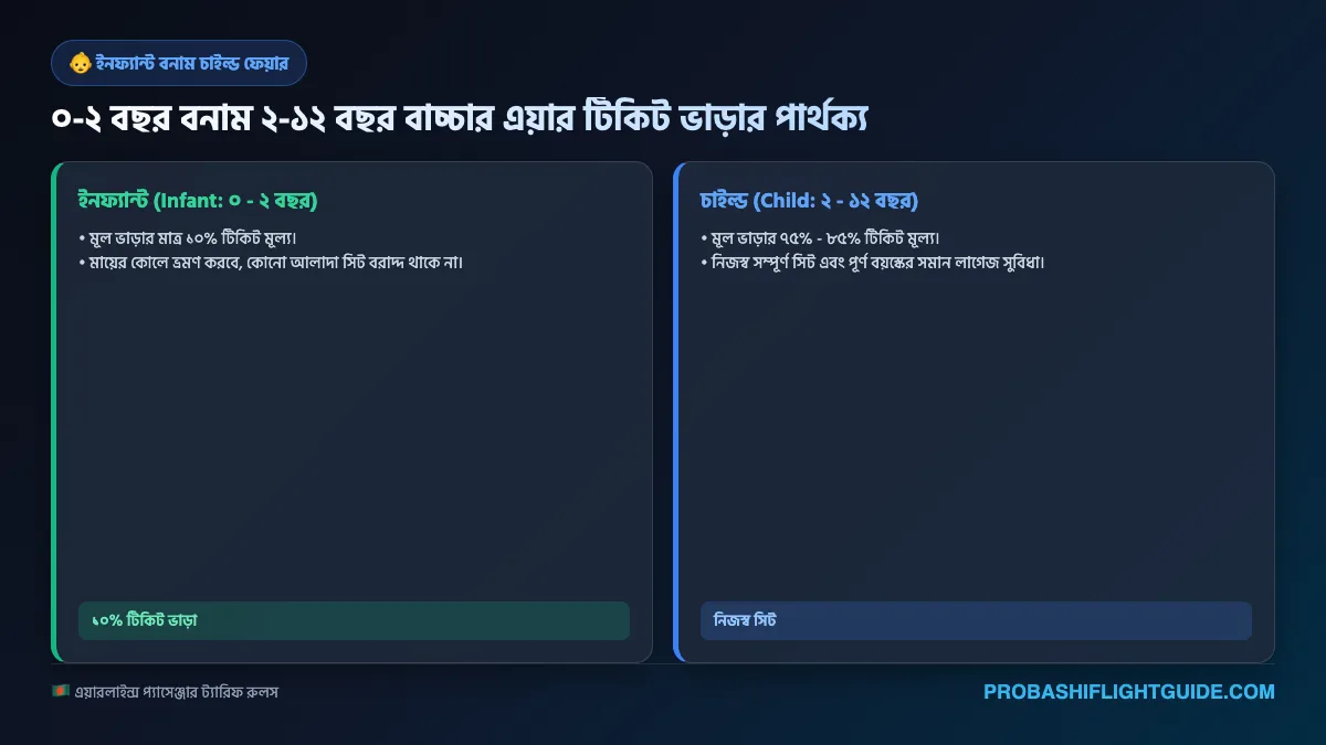 ইনফোগ্রাফিক ০১: ইনফ্যান্ট বনাম চাইল্ড টিকিটের ভাড়া ও ব্যাগেজ ভাতার তুলনা