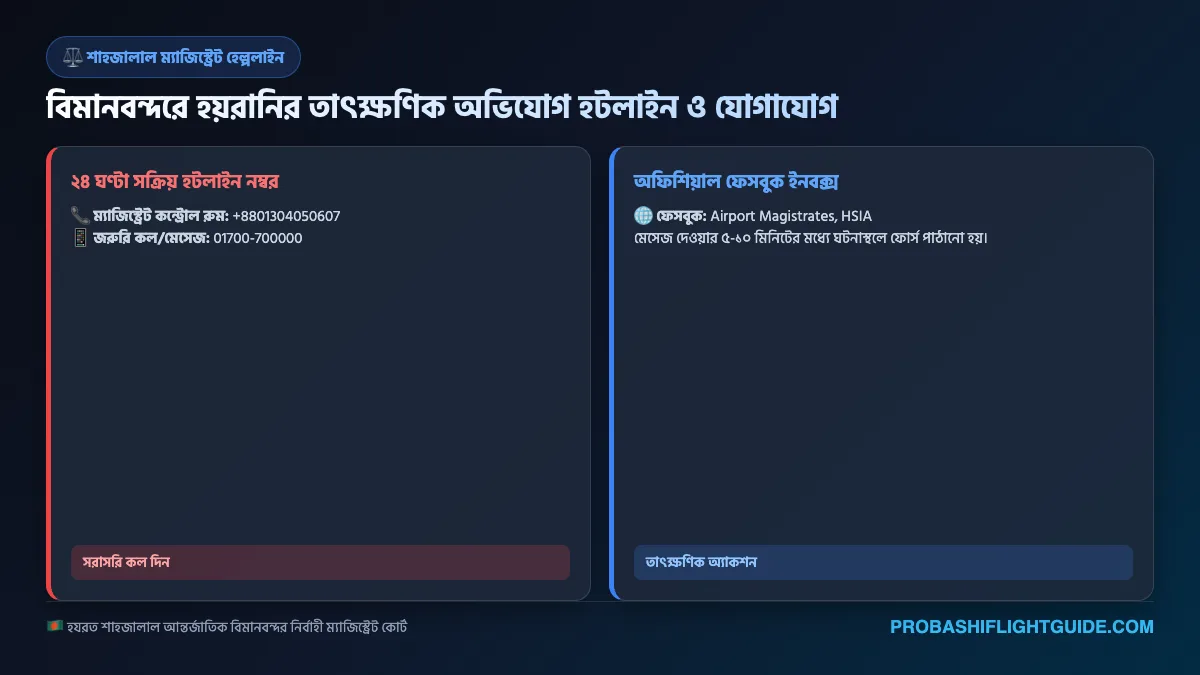 ইনফোগ্রাফিক ০১: এয়ারপোর্ট ম্যাজিস্ট্রেট কোর্ট ২৪ ঘণ্টা হটলাইন ও হেল্পলাইন তালিকা
