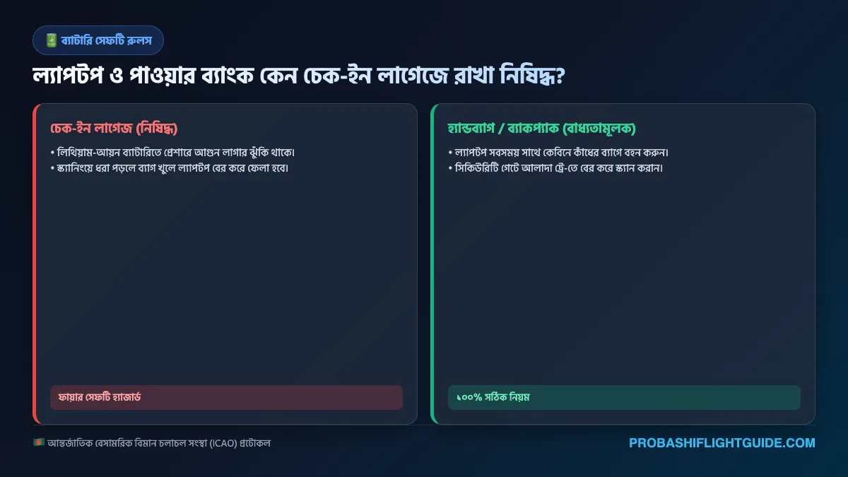 ইনফোগ্রাফিক ০২: লিথিয়াম ব্যাটারি নিরাপত্তা - ল্যাপটপ কেবিন ব্যাগেজে বহনের বাধ্যবাধকতা