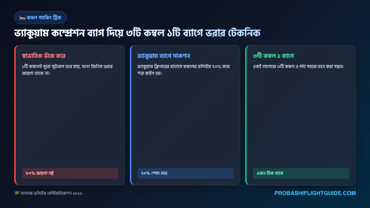 ইনফোগ্রাফিক ০১: ভ্যাকুয়াম কম্প্রেশন ব্যাগে কম্বল প্যাকিং ও স্পেস সেভিং পদ্ধতি