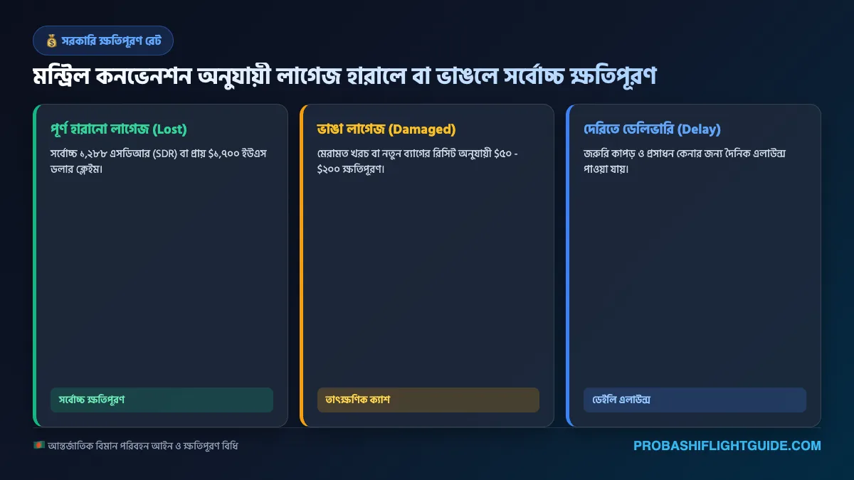 ইনফোগ্রাফিক ০৩: মন্ট্রিল কনভেনশন অনুযায়ী আন্তর্জাতিক ক্ষতিপূরণ রেট ২০২৬