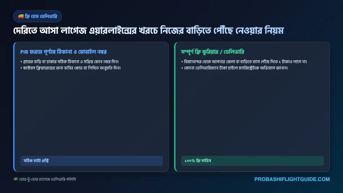 ইনফোগ্রাফিক ০৫: বিলম্বে আসা লাগেজ বিনামূল্যে হোম ডেলিভারি প্রসিডিউর