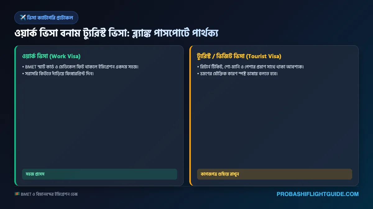 ইনফোগ্রাফিক ০২: ওয়ার্ক পারমিট বনাম ভিজিট ভিসা - ব্ল্যাঙ্ক পাসপোর্টের আবশ্যিক ডকুমেন্টেশন