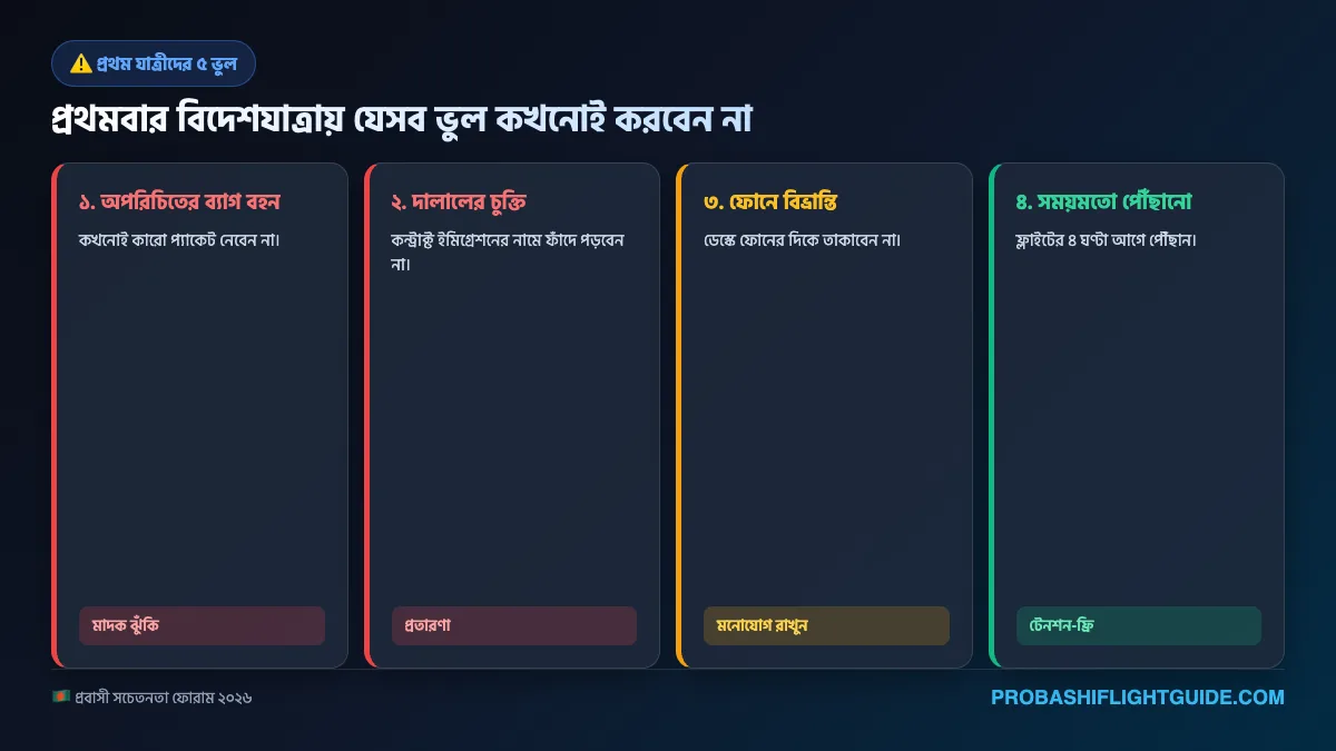 ইনফোগ্রাফিক ০৫: প্রথমবার বিমানযাত্রীদের ৫টি ভুল ও এড়ানোর উপায়