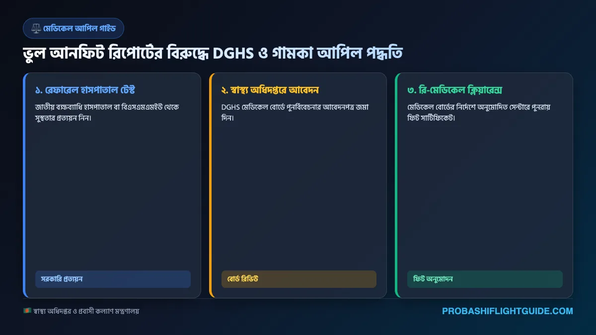 ইনফোগ্রাফিক ০৩: সরকারি ডিজিএইচএস মেডিকেল আপিল ও রি-এক্সামিনেশন প্রক্রিয়া