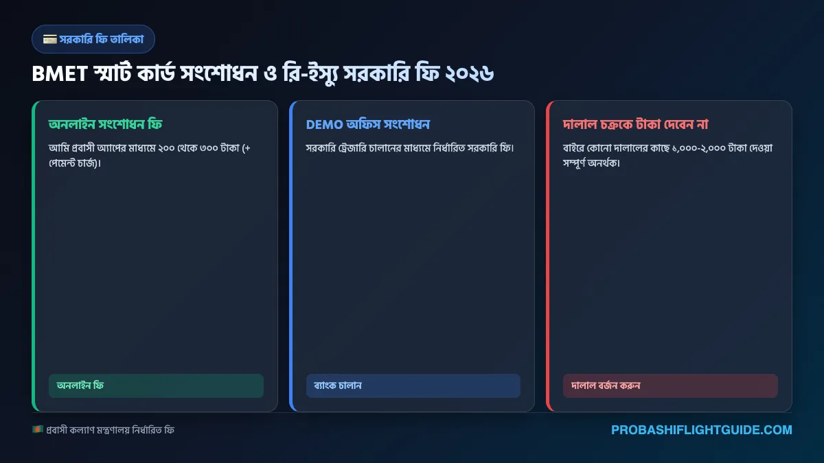 ইনফোগ্রাফিক ০৪: বিএমইটি তথ্য সংশোধন ফি ও প্রসেসিং টাইম মেট্রিক্স ২০২৬